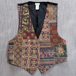 Backroad Blues Vintage Tapestry Patchwork Vest Floral Paisley Earth Tones Large
